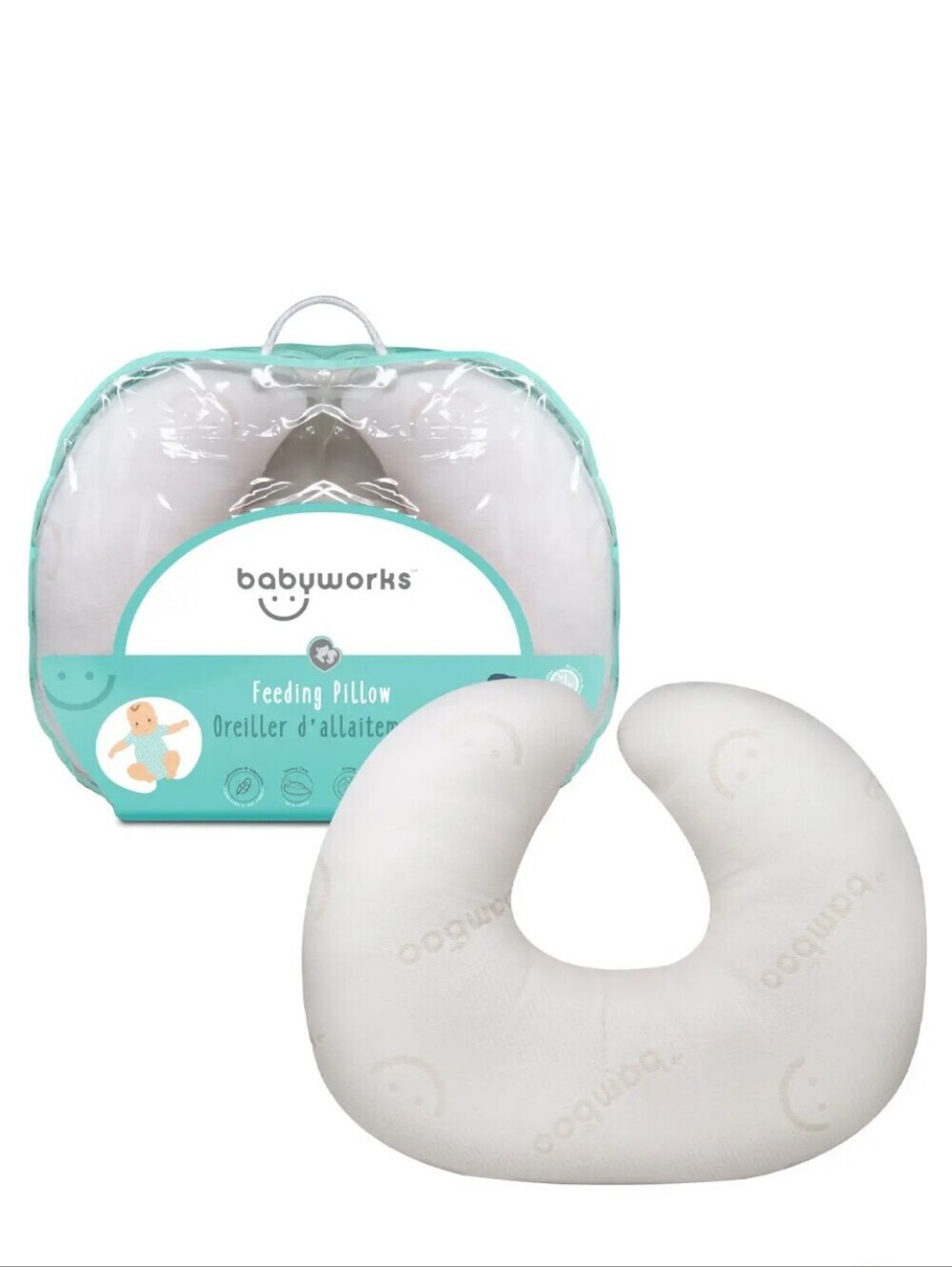 baby works memory foam feeding pillow with extra cotton covers & storage case